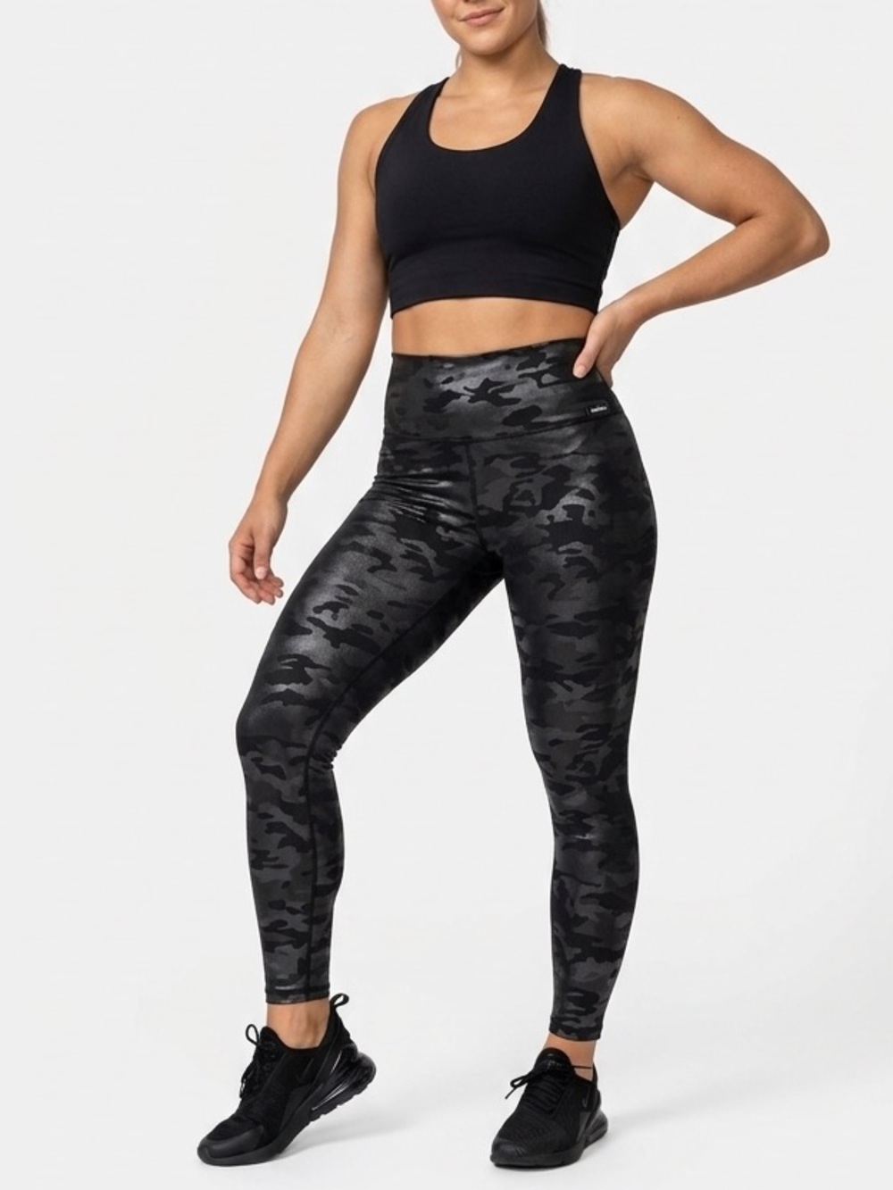 Faux Leather Black Camouflage High Rise Leggings Medium